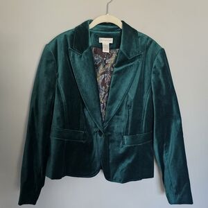 Velvet Fitted Blazer Women's Size 18 Emerald Green Jacket Paisley Lining Party
